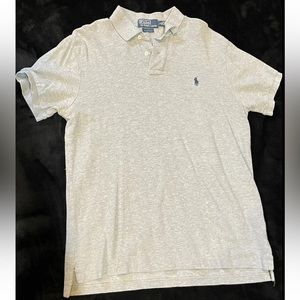 RALPH LAUREN Polo Shirt Men's L Gray Slim Fit Short Sleeve Soft Knit 100% Cotton